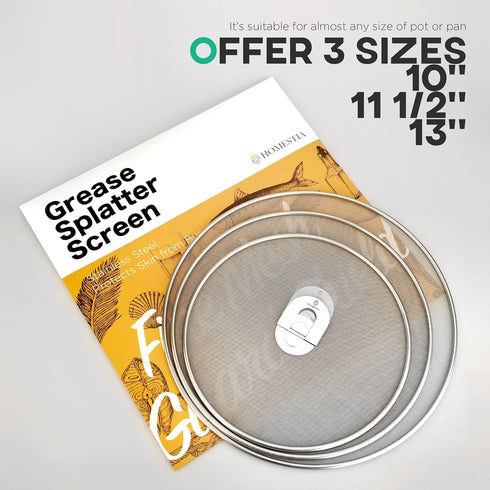 Homestia 10” Stainless Steel Fine Mesh Splatter Screen for Kitchen Frying Pan, Grease Splatter Guard