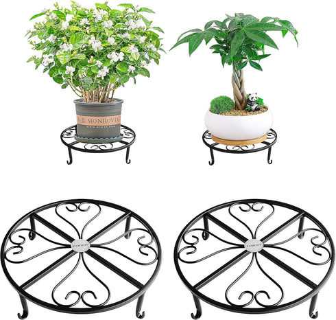 FAMIJOY 2 Pack 12 Inches Metal Plant Stand for Indoor and Outdoor, Flower