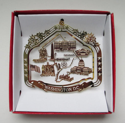 Nations Treasures Washington D.C. Souvenir Brass Christmas Ornament Gift - Capitol White House Monuments