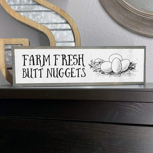 Medium Chicken Wood Signs - Wood And Metal, Farm Fresh Butt Nuggets
