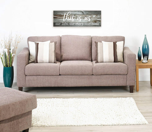 This Is Us Our Life Our Story Our Home Rustic Farmhouse Wood Wall Decor Sign, 6x18, Gray