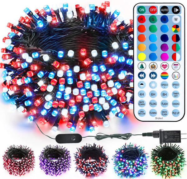 Brizled Color Changing RGB Christmas Lights, 66ft 200 LED Red White Blue