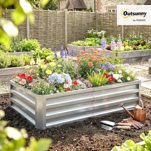 4' 2' 1' Outsunny Galvanized Raised Garden Bed, x x Metal Planter Box, for Growing Vegetables, Flowers, Herbs