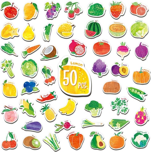 50 PCS Fruit & Vegetable Magnets, Adorable Magnetic Fruits Veggies Thick Fridge