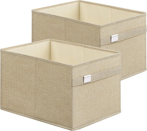 SONGMICS Extra Large Storage Baskets, Set of 2, 30L Fabric Storage Cubes, 15.7 x 11.8 x 9.8 Inches, Sand Beige