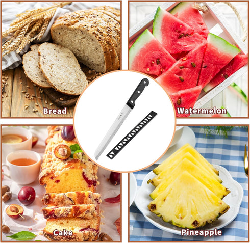 HIA Stainless Steel 8 Inch Serrated Bread Knife, Perfect for Homemade Bread and Cake, Knife Cover Included