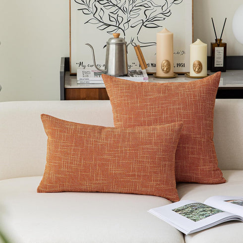 Kevin Textile Fall Pillow Cover Decor, 18"x18" Lined Linen Throw Pillow Cases, Set of 2, Orange
