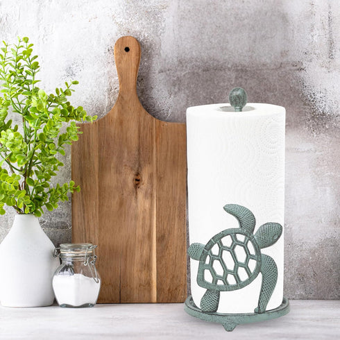 Countertop Coastal Sea Turtle Paper Towel Holder Ocean-Inspired Cast Iron Kitchen Dcor, Rustic Beach House Accessory