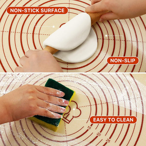 Extra Thick Silicone Baking Mat with Measurements, 26x16 Inch Non-slip and Reusable for Cookies, Bread, Pastry