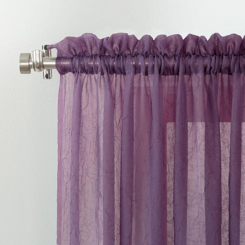 No. 918 Erica Crushed Sheer Voile Rod Pocket Curtain Panel, 51" x 84", Purple