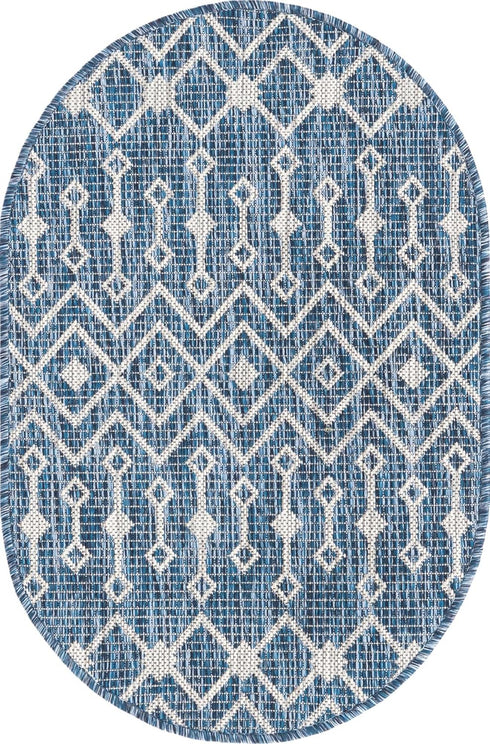 Unique Loom Outdoor Trellis Collection Area Rug - Tribal Trellis (2' 2" x 3' 1" Oval, Blue/ Ivory) by Unique Loom