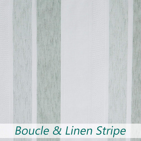 Central Park Sage White Stripe French Door Curtain Panels, 50"x72"x2 Boucle Linen Texture Sheer Drapes with Tieback
