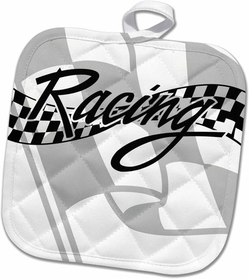 3D Rose Racing Black and White Checkered Flag Pot Holder, 8" x 8"