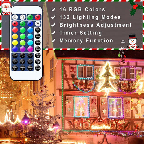 OMIKA 120 LED Rope Lights Plug in, 40ft Waterproof Outdoor String Light with Remote Timer for Party Decor