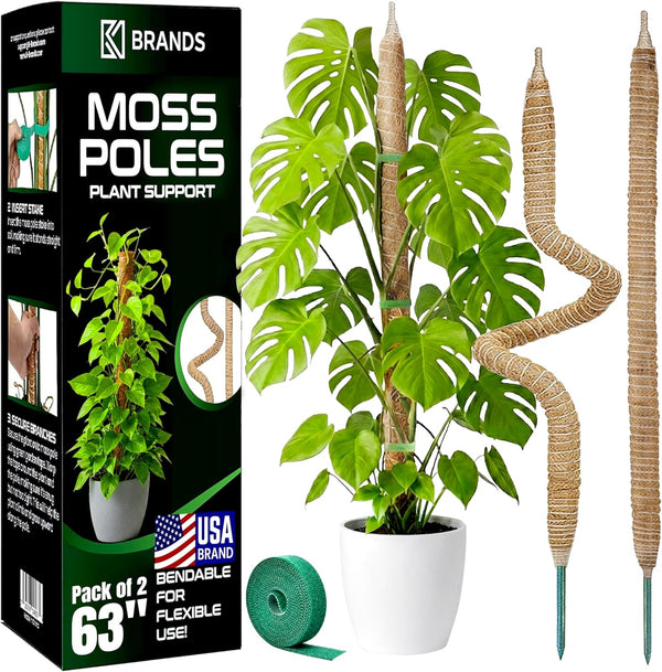 2 Pack 63'' Bendable Moss Pole Monstera Plant Support for Large Climbing