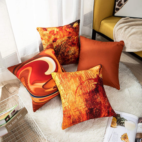 Emvency Set of 4 Throw Pillow Covers, Burnt Orange Abstract Red 20 Tan Funky Watercolor, 18x18 Inches