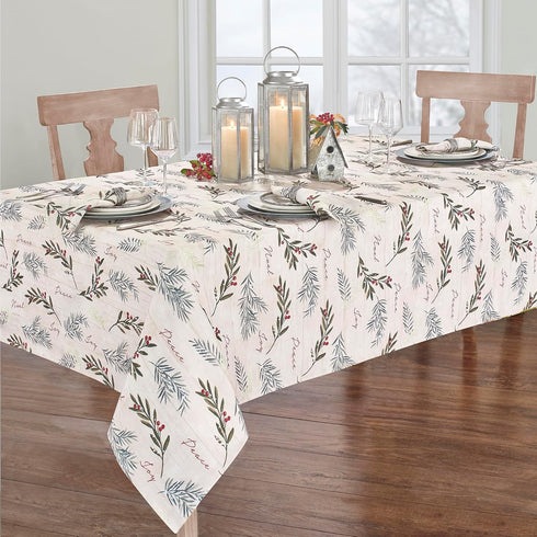 Elrene Home Fashions Holiday Tree Trimmings Fabric Tablecloth - Wrinkle Resistant, Christmas, 60"X84", Oblong