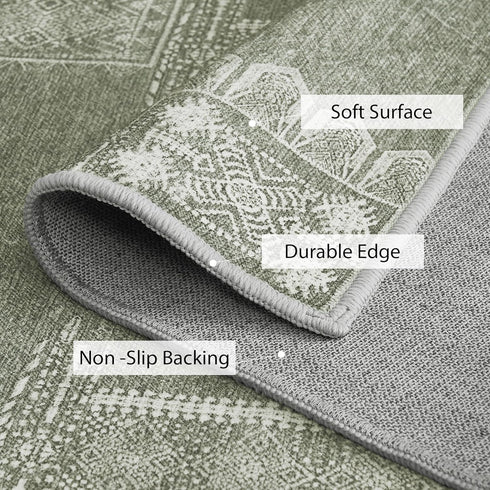 NICETOWN Green Kitchen Rug Runner - 2x6 Washable Non Slip Vintage Rug Runner for Hallways Bedroom Laundry