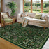 57 Dark Green Washable Floral Area Rug,Vintage Boho Soft Low-Pile Living Room Rugs, Stain Resistant Botanical Non-Slip
