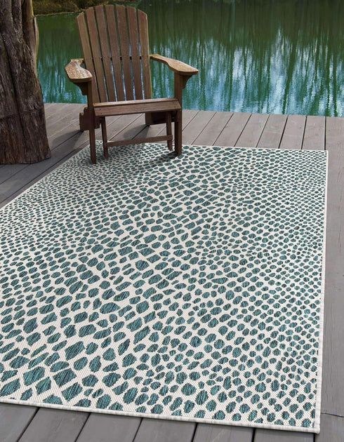 Unique Loom Outdoor Collection Area Rug - Cape Town, Teal/Ivory (2' 2" x 3' 1" Rectangle)