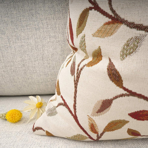 YOUR SMILE Classical Embroidery Jacquard Decorative Throw Pillow Case, Beige Leaf Pattern, 18 x 18 inch