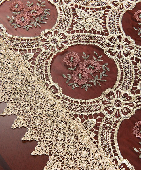 16 72 Inch Simhomsen Embroidered Vintage Floral Lace Burgundy Table Runner