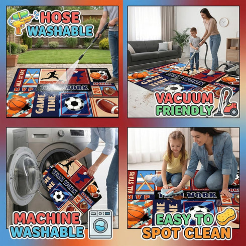 3x5 BATATADOCE Sports Rug for Boys Bedroom - Feet Basketball Football Soccer Baseball Area Rug for Kids Room Playroom