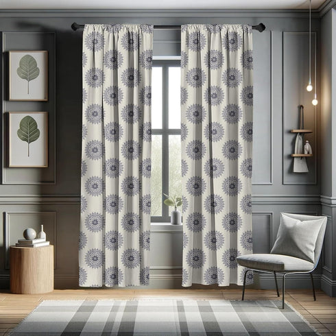 Ambesonne 2 Panel Set Oriental Curtains, Medallion Motif Floral Leafy Ornaments Window Treatments - 28" x 63", Grey
