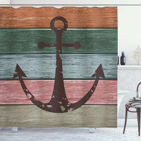 Ambesonne Anchor Shower Curtain, Ocean Theme Rustic Marine Design, Cloth Fabric with 12 Hooks, 69" x 75"