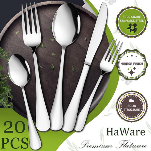 HaWare 20-Piece Silverware Set Service for 4, Stainless Steel Flatware Cutlery Set, Includes Fork Knife Spoon,