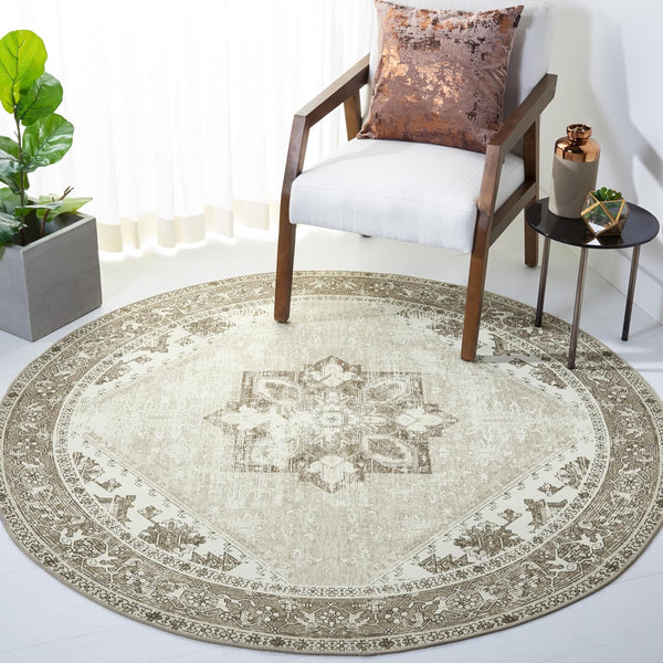 SAFAVIEH Washable Rug Tucson Collection - 3' Round, Sage & Ivory, Slip