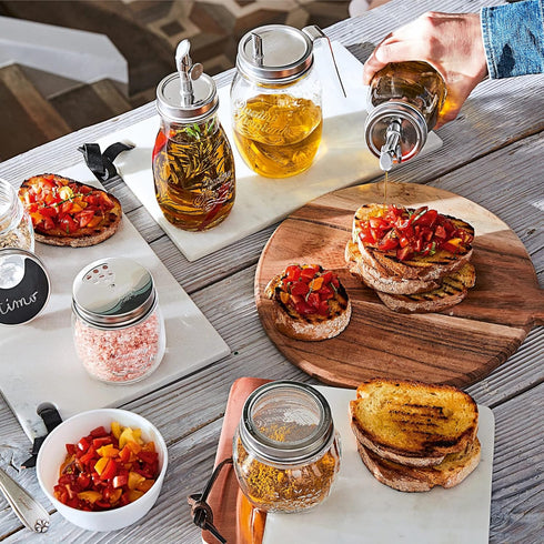Bormioli Rocco Quattro Stagioni Set Of 2 Mason Jars, Salt and Spice Shaker with Adjustable Pour Holes, 11 Oz