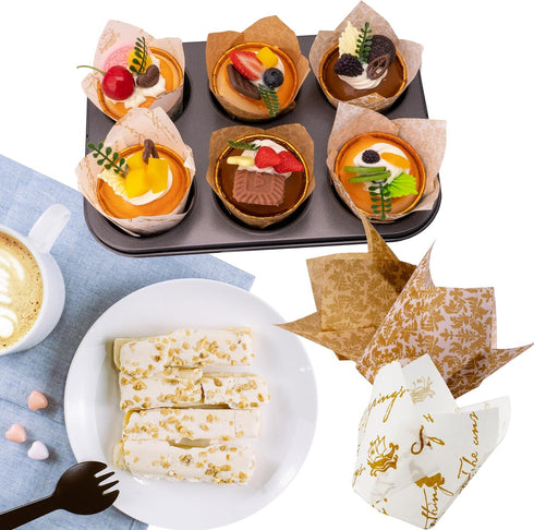 200Pcs Tulip Cupcake Liners for Baking Cups with Three Fancy Designs, Premium Cupcake Wrappers for Weddings and Parties