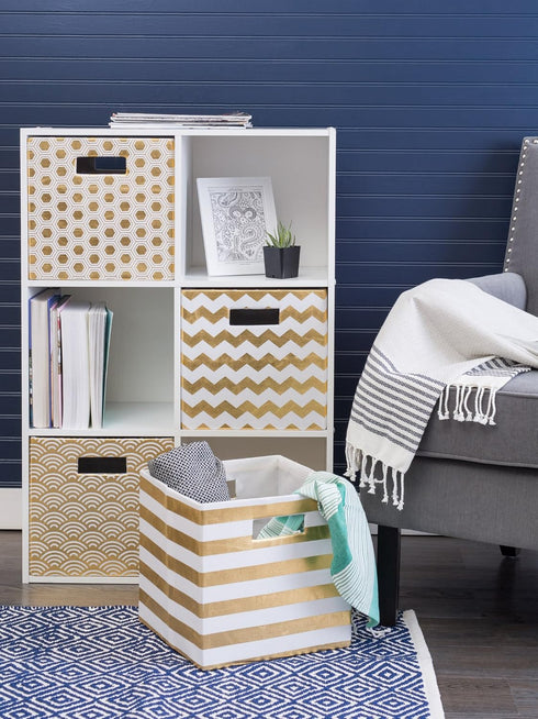 DII Hard Sided Collapsible Polyester Cube Storage Collection, 11x11x11, Gold
