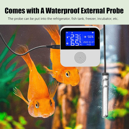 WiFi Thermometer Hygrometer with Waterproof Probe, Smart Temperature Humidity Sensor with LCD Screen & Calibration, App