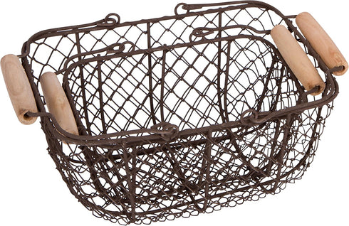 Trademark Innovations Vintage Style Wire Nesting Egg Baskets with Wooden Handles (Set of 2)