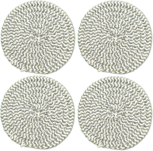 Stylish Gray Braided Corded Coaster Set of 4 (4" Round)