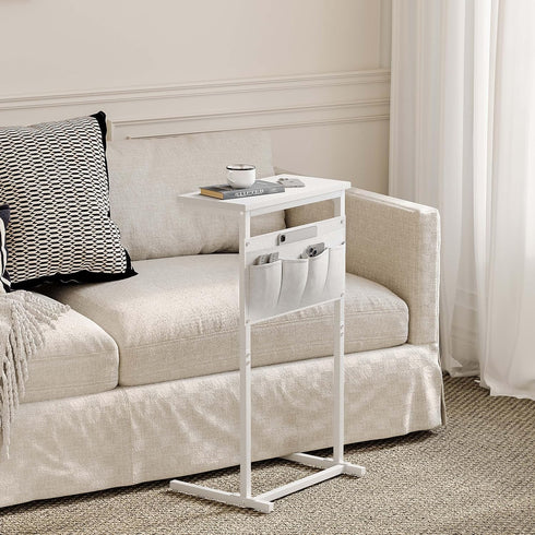 LET501W C Shaped End Table, Side Table for Sofa, Small TV Tray, Couch Table with Storage Bag for Small Space, Living