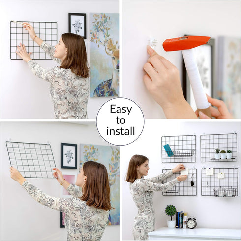 2 Pack Wire Wall Grid Panel - Black Magnetic & Metal Grid for Photos & Pictures Display in Home or Office