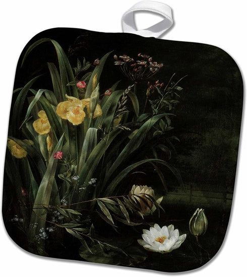3D Rose A Lily Pond by Hermania Sigvardine Neergard Pot Holder, Iris and Waterlilies, 8 x 8