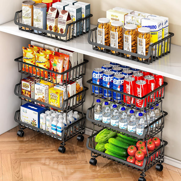 Gsiekare 3-Tier Rolling Pantry Organizer and Storage Cart with Wheels Stackable Wire