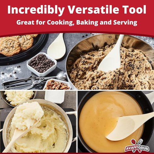Pro Grade Super Comfy Wooden Spoon - 3 Pc Set, Heavy Duty Cooking Utensils with Long Handles for Baking and Mixing