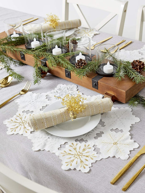 DII Embroidered Holiday Table Décor Collection, Christmas Kitchen Snowflakes Placemat Set, 4 Piece