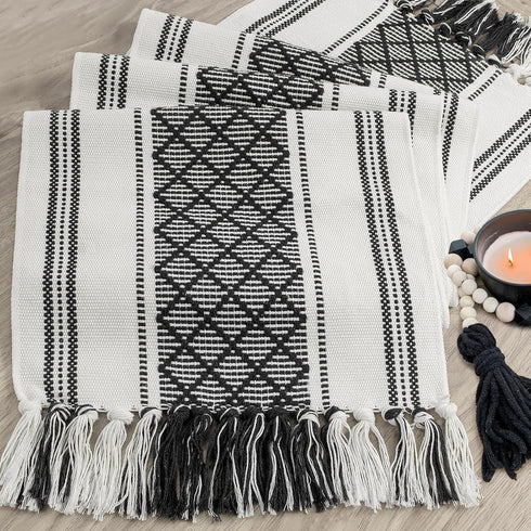 48 Inches yuboo Black and White Striped Table Runner Farmhouse Style, Modern Short Woven Coffee Table Runner Long