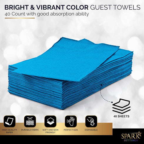Dinner Napkins Disposable Guest Towels, Blue Beverage Napkins, Pack of 40, 8” x 4.5”