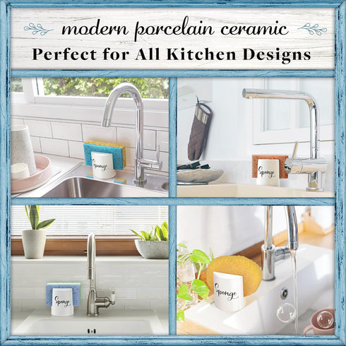Home Acre Designs Sponge Holder for Kitchen Sink, Rustic Farmhouse Decor, White Ceramic