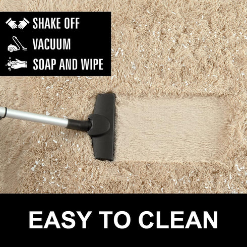 2.6' 5.3', LOCHAS Bedroom Rug x Beige Fluffy Shaggy Area Rug for Bedroom Bedside, Soft Oval Throw Rugs Carpet for Kids