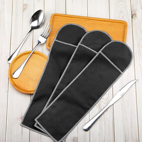 Weewooday 18 Pieces Silver Storage Bags, Flatware Storage Box, Black Velvet Cloth Organizers for Kitchen Utensils