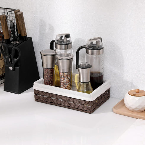 Countertop Set 2 Small Storage Basket With Liner,Wicker Decorative Basket for coffee table,RectangleTray,Bathroom