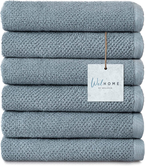 Welhome Franklin Premium 6 Pack Hand Towels Popcorn Textured Dusty Blue Bathroom